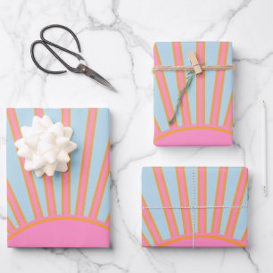 Hoja De Papel De Regalo Le Soleil 02 Sol Retro Rosa Y Azul Sunshine
