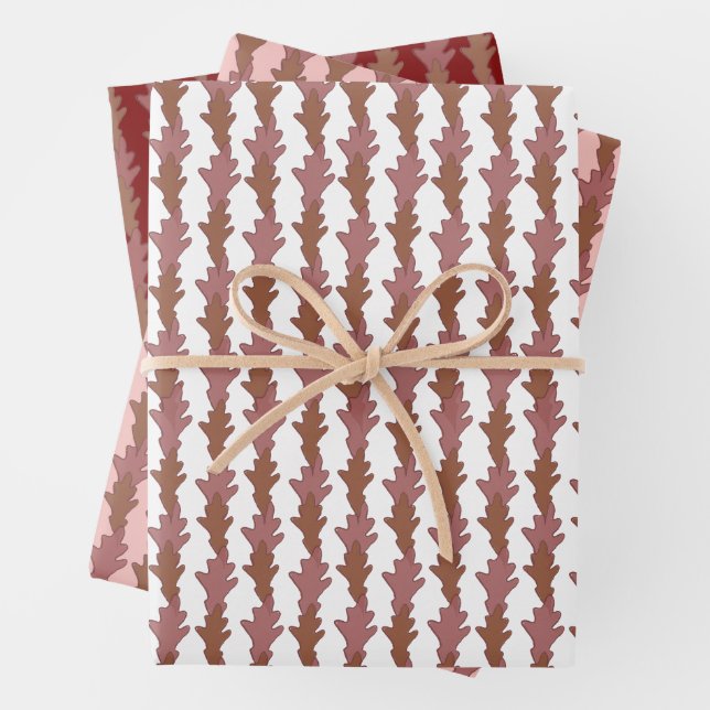 Hoja De Papel De Regalo Leaves in Rich Reds Gift Paper (In situ)