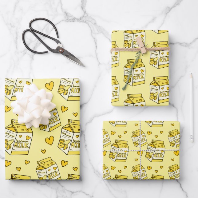 Hoja De Papel De Regalo Leche banana suave amarillo (Anverso)