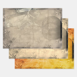 Hoja De Papel De Regalo Lechuza de Halloween y Creepsia de la Vintage de l