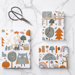 Hoja De Papel De Regalo Lechuza y bosque