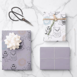 Hoja De Papel De Regalo Lechuzas negras púrpura de Lavender