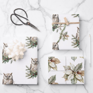 Hoja De Papel De Regalo Lechuzas y flores rusticas