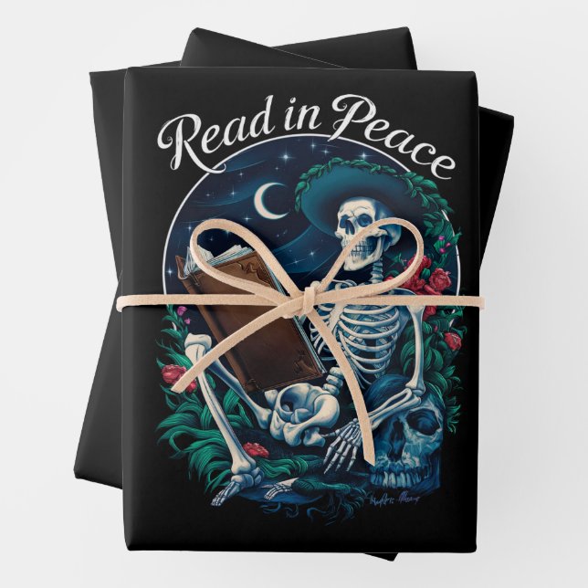 Hoja De Papel De Regalo Leer en paz Skeleton Leer libro Lover Bookish (In situ)