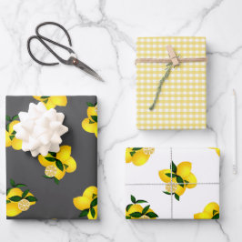 Hoja De Papel De Regalo Lemon Gray Gingham