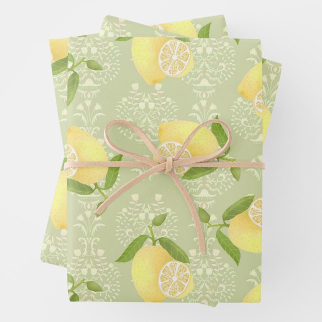 Hoja De Papel De Regalo Lemon Motif Love Olive (In situ)