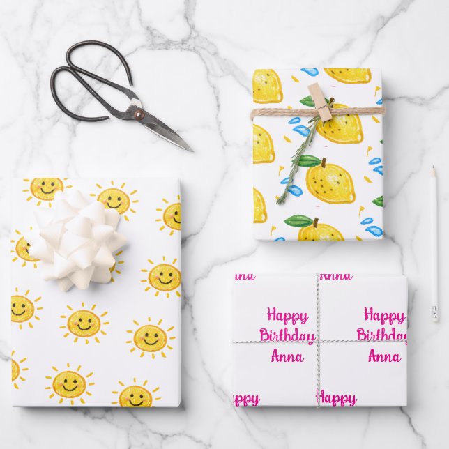 Hoja De Papel De Regalo Lemon Summer them Birthday  (Anverso)