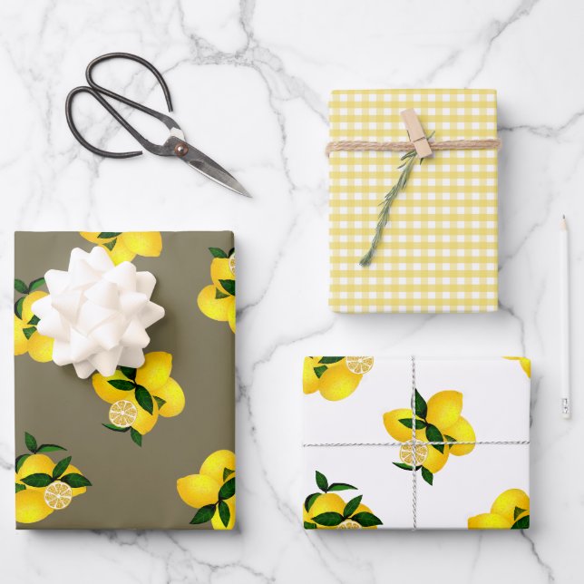 Hoja De Papel De Regalo Lemon Yellow Gingham (Anverso)