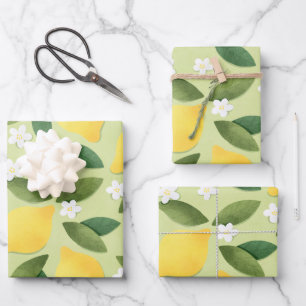 Hoja De Papel De Regalo Lemones: Flores blancas en fondo verde