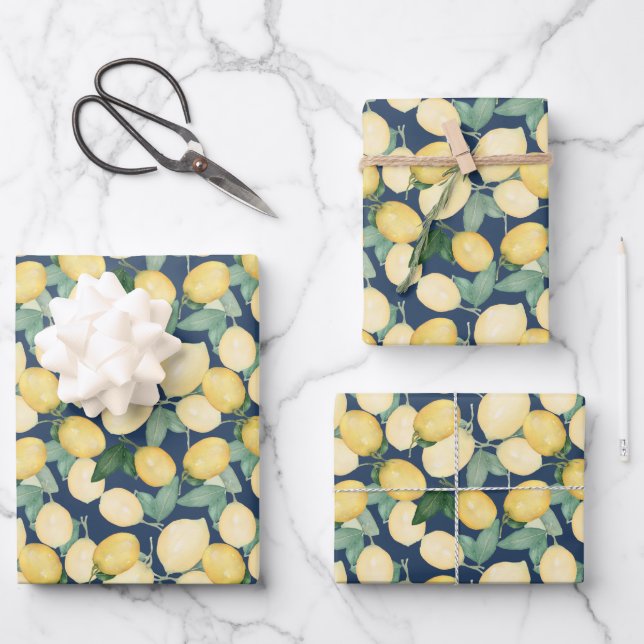 Hoja De Papel De Regalo Leones elegantes en azul marino (Anverso)