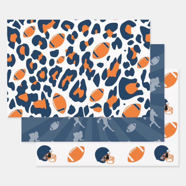Hoja De Papel De Regalo Leopard Print & Football Game Day Pattern (Set)