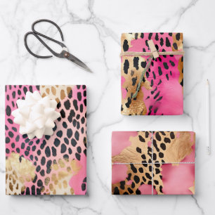 Hoja De Papel De Regalo Leopardo de oro de crema rosa