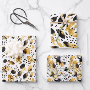 Hoja De Papel De Regalo Leopardo negro amarillo dorado