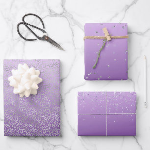 Hoja De Papel De Regalo Leopardo plateado Imprimir morado