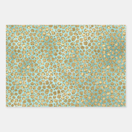 Hoja De Papel De Regalo Leopardo Purpurina Aqua Mint Gold Glitz