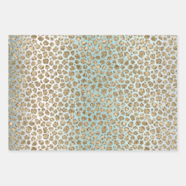 Hoja De Papel De Regalo Leopardo Purpurina de oro blanco Aqua Mint