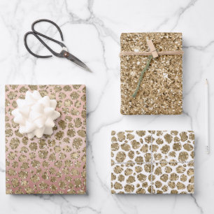 Hoja De Papel De Regalo Leopardo Purpurina de oro Rosa