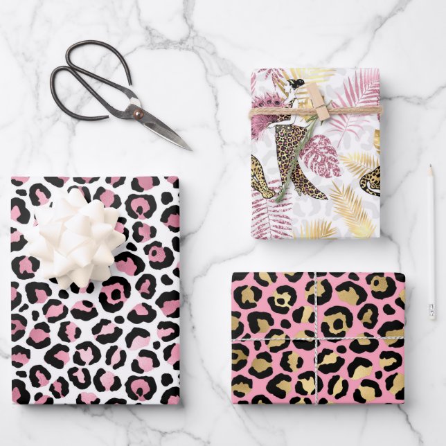 Hoja De Papel De Regalo Leopardo rosa y dorado (Anverso)