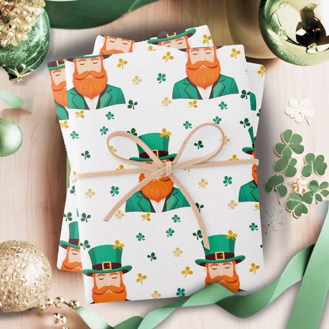 Hoja De Papel De Regalo Leprechaun Clover Shamrock Patrick's Day (Subido por el creador)