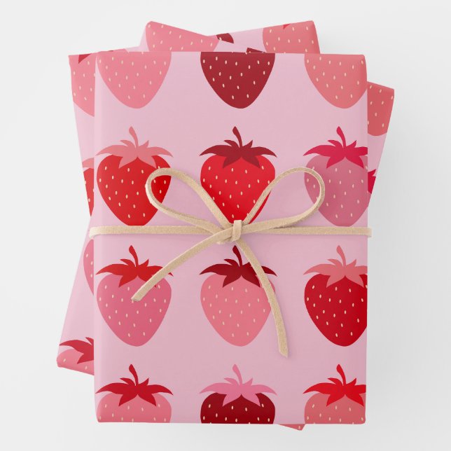 Hoja De Papel De Regalo Les Fraise 01 Strawberries Pink Y Red Preppy (In situ)