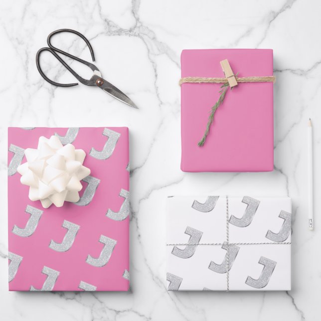 Hoja De Papel De Regalo Letra rosa J (Anverso)