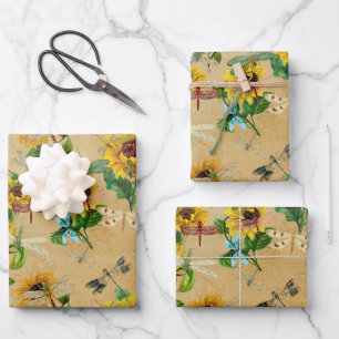 Hoja De Papel De Regalo Libellulas Girasoles Cumpleaños Baby Shower