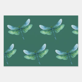 Hoja De Papel De Regalo Libélula verde
