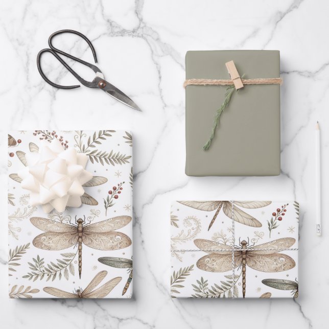 Hoja De Papel De Regalo Libélulas del Espíritu Navideño (Anverso)