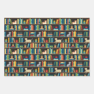 Hoja De Papel De Regalo Librería de autor bibliotecario de lectura de gato
