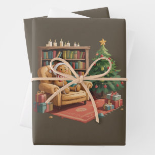 Hoja De Papel De Regalo Libros de lectura de pan de jengibre Navidad Profe