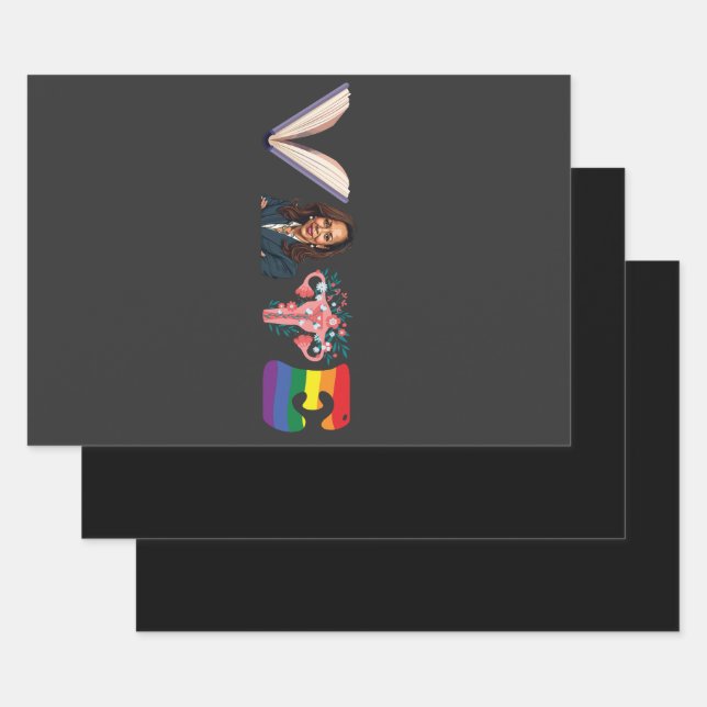 Hoja De Papel De Regalo Libros de VOTO Uterus LGBT Kamala Harris Walz Elec (Set)