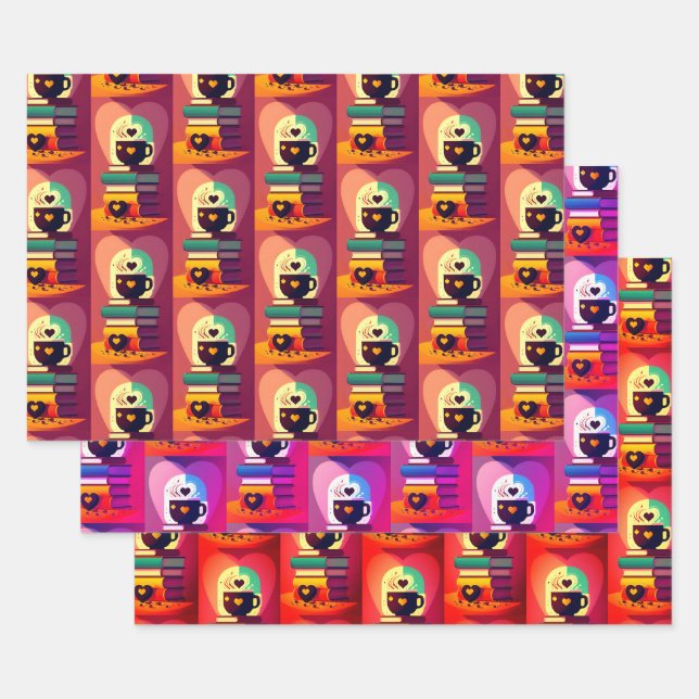 Hoja De Papel De Regalo Libros Y Café (Set)