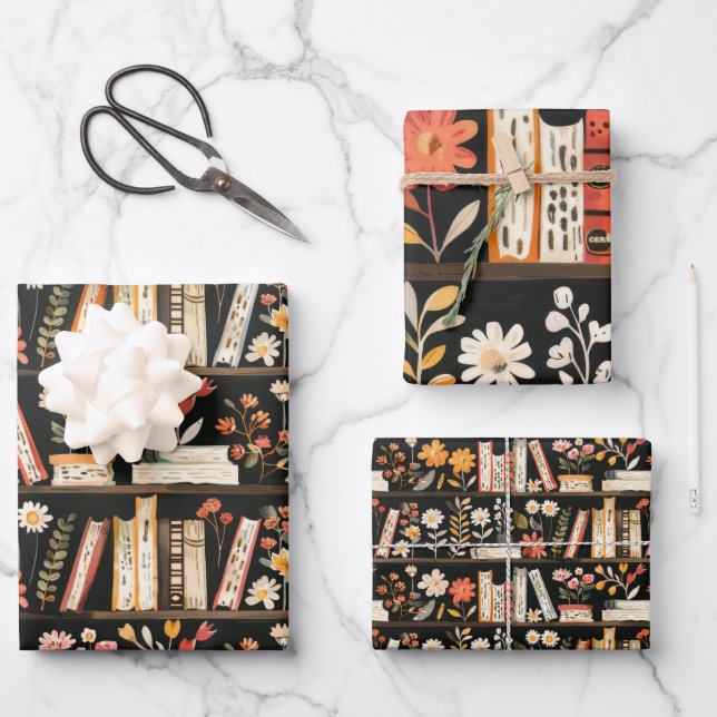 Hoja De Papel De Regalo Libros y Flores  (Anverso)