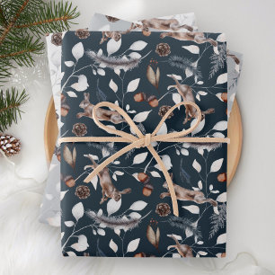 Hoja De Papel De Regalo Liebre saltarina acuarela rústica invierno