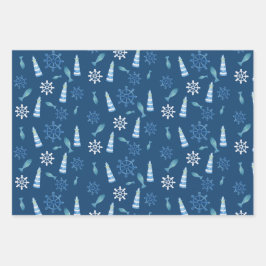 Hoja De Papel De Regalo Lighthouse Beach Watercolor Pintado por la mano Al