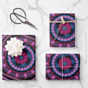Hoja De Papel De Regalo Lilac rosa azul Mandala