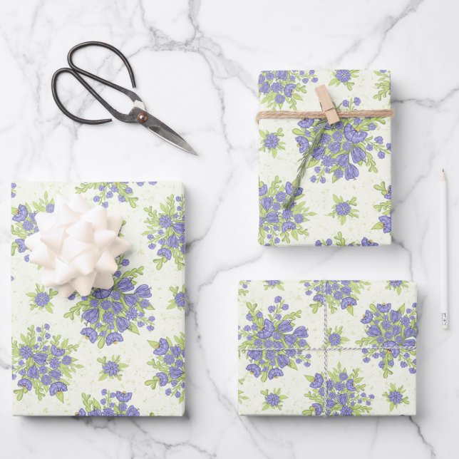 Hoja De Papel De Regalo Lilas Floral Flores Purpura (Anverso)