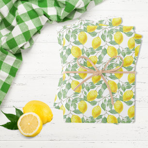 Hoja De Papel De Regalo Limones amarillos blancos verdes patrón de verano 