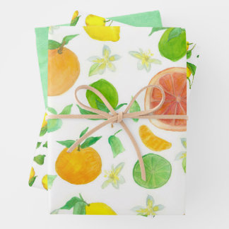 Hoja De Papel De Regalo Limones Naranja Toronja Cítrico Lima Verde