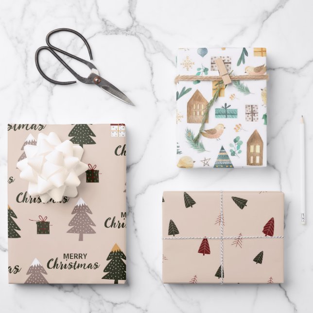 Hoja De Papel De Regalo lindo árbol de navidad escandinavo (Anverso)