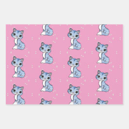 Hoja De Papel De Regalo lindo gato azul en rosa