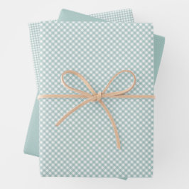 Hoja De Papel De Regalo Lindo gingham verde azulado y puntos simple clásic