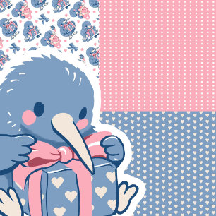 Hoja De Papel De Regalo Lindo pájaro kiwi de San Valentín corazones lazo s