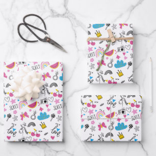 Hoja De Papel De Regalo Lindo patrón de colores del arcoiris de unicornio