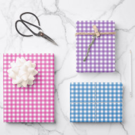 Hoja De Papel De Regalo Lindo patrón de gingham rosa púrpura azul