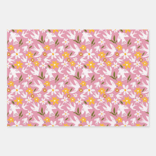 Hoja De Papel De Regalo Lindo patrón floral de aves sin costuras