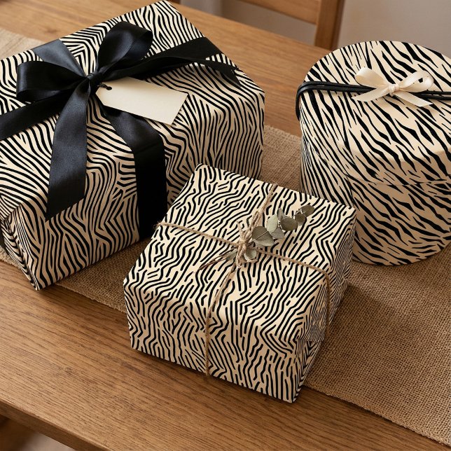 Hoja De Papel De Regalo Línea Art Naturaleza inspirada geométrica Negro y  (Line Art Nature-Inspired geometric Black and beige Wrapping Paper Sheets)