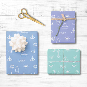 Hoja De Papel De Regalo Línea Artística Patrón Continuo Océano Verano Azul