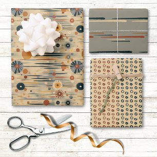 Hoja De Papel De Regalo Línea de Círculo Azul Naranja Floral Moderno de Me