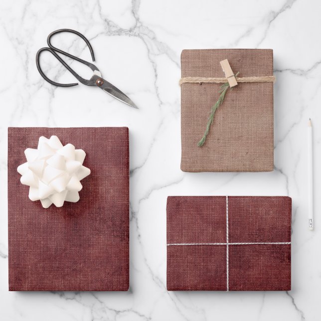 Hoja De Papel De Regalo Línea de Faux Roja Profunda (Anverso)